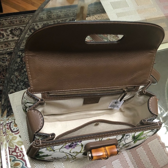 NWT Auth Gucci Bamboo floral Top Handle Bag - Picture 5 of 13